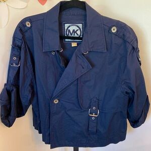Michael Kors Mk Navy Blue Lightweight Roll Tab Military Style Cropped Jacket Lg.